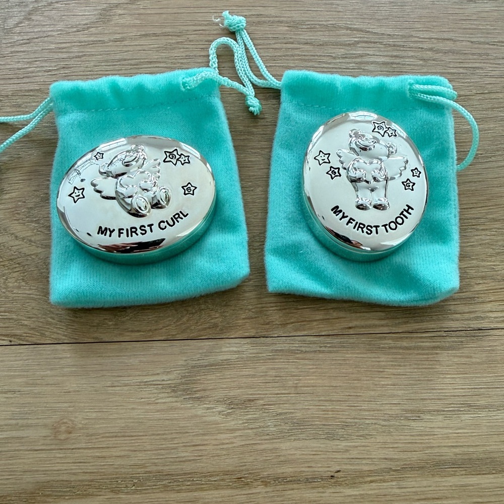 Baby Keepsake Set - My First Curl & My First Tooth - Silver Tone